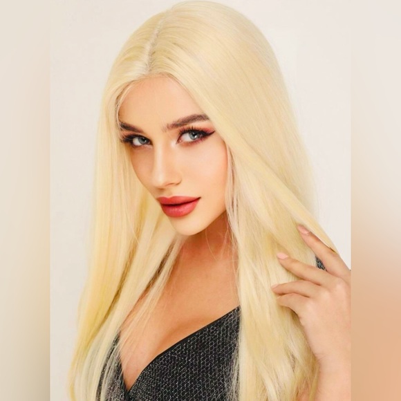 13*4*1 T-Part Hum-Synthetic Super Long Blonde Straight Lace Front Wig for Women. - Picture 5 of 11